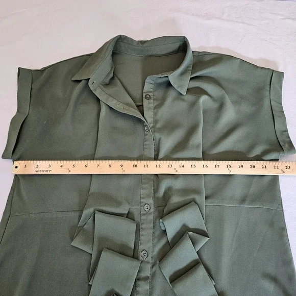 Woman's Casual Twist Front Short Sleve Collar Button Down Long Shirt Dress Large - Picture 7 of 14